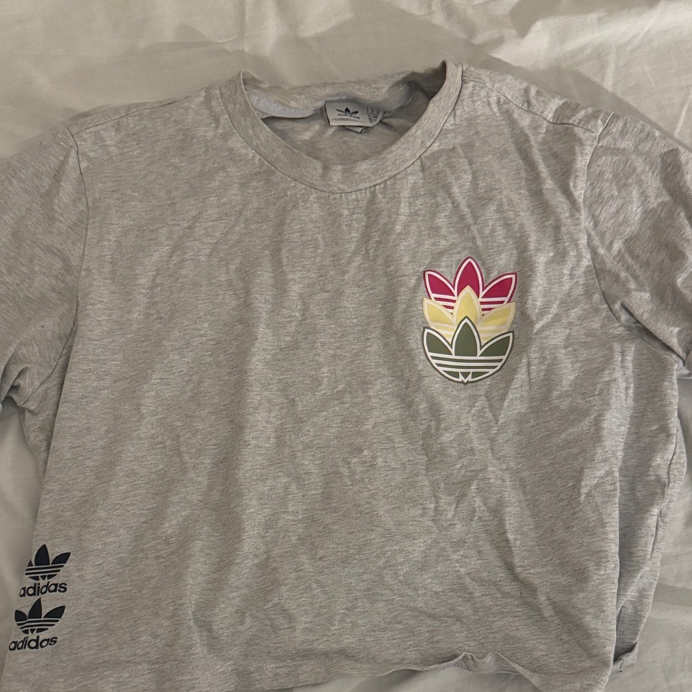 Adidas Gray T-Shirt with Multicolor Logo